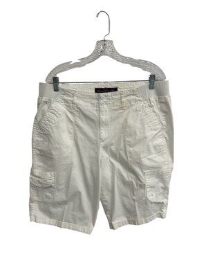 Gloria Vanderbilt 14 White Cargo Shorts Elastic Waist Pockets Retro Minimalist